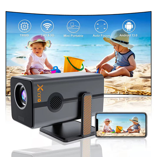 HM103-A 4K Mini Projector with Android 13, Dual Wi-Fi 5, 500 ANSI Lumens, Amlogic T950S, Bluetooth 5.2, and 1920x1080P Resolution for Home Theater Use