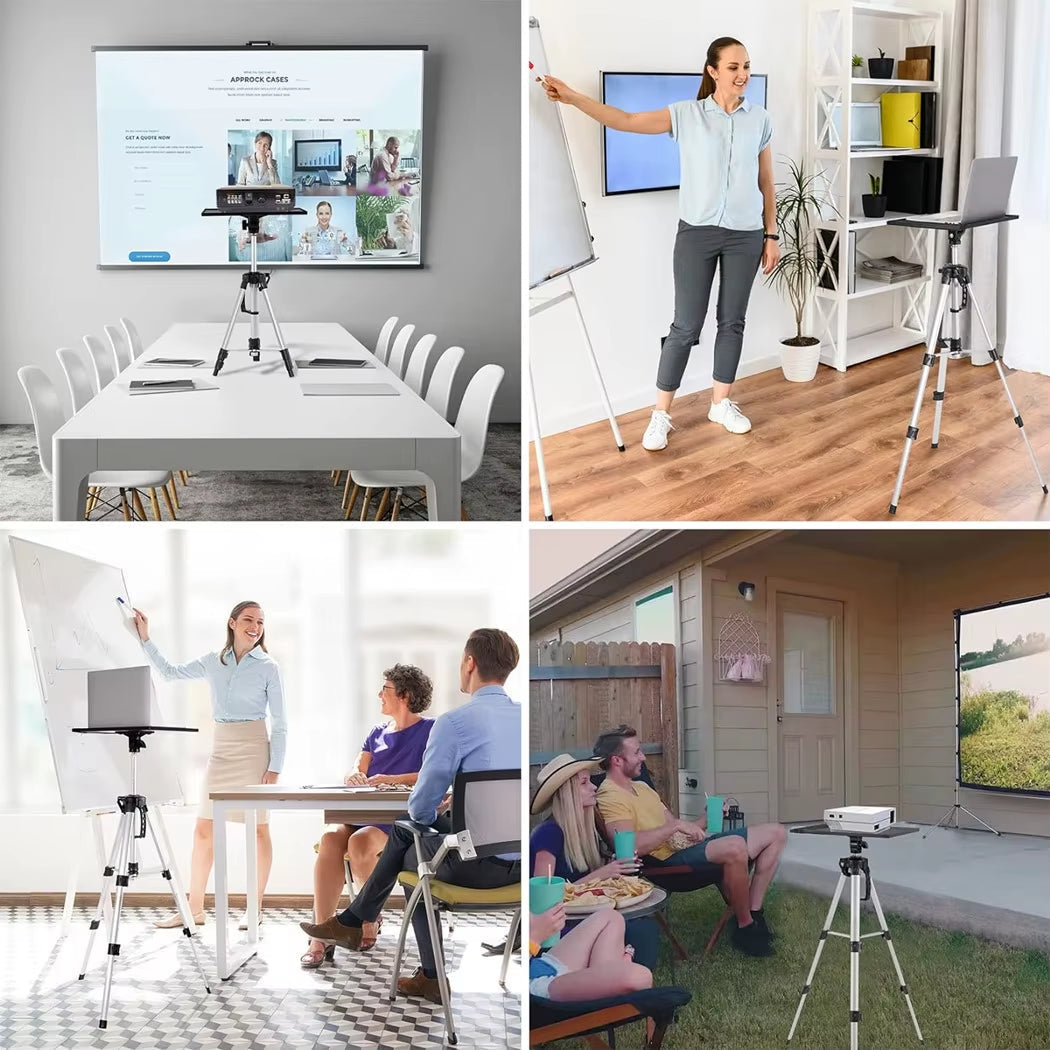 Foldable Aluminum Tripod Projector and Laptop Stand with Adjustable Height, Plate, and Carrying Bag