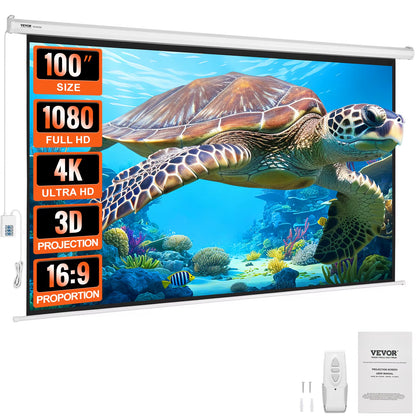 Succebuy 100-Inch Electric Motorized Projector Screen 16:9 - 4K and 1080p HD Wall-Mountable Movie Screen for Home and Office Theater Use