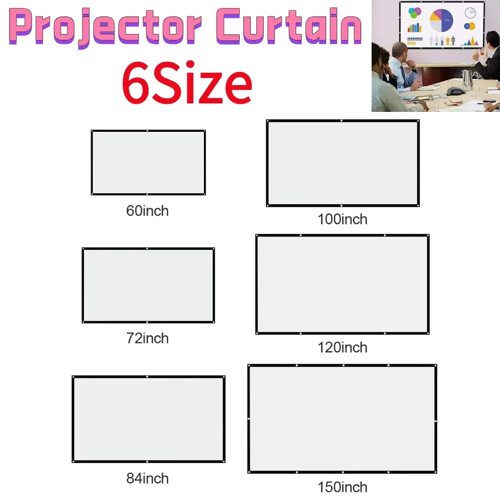169 Portable HD Projector Screen. for Home Theater and Outdoor Use - Available in 60/72/84/100/120/150 Inches
