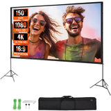 Succebuy 150-Inch Portable Projector Screen with Stand, 16:9 Aspect Ratio, 4K and 1080p HD for Home, Office, Garden, and Movie Theater Use