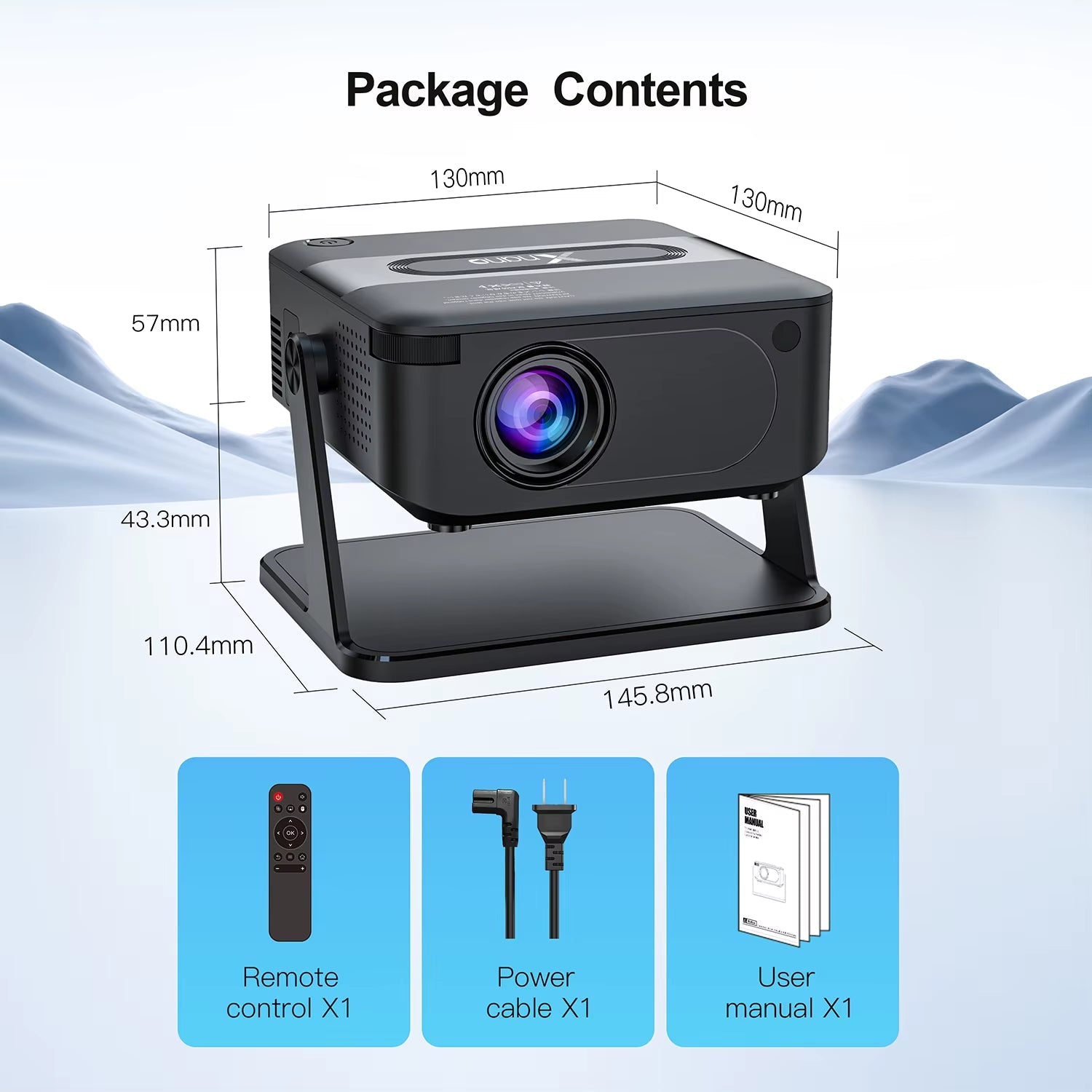 HA109 Smart Portable Projector - 720P Resolution, Android OS, WiFi 5, Bluetooth 5.4, Ideal for Meetings, Parties, and Outdoor Use