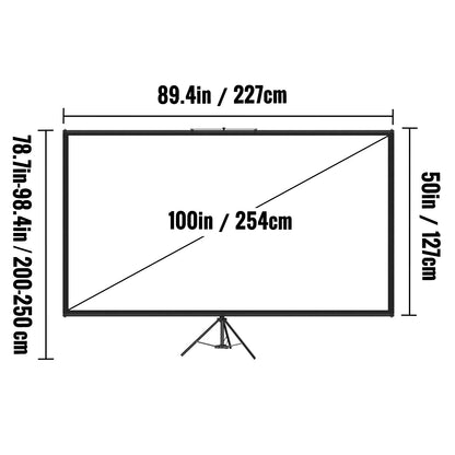 Succebuy 100-Inch Portable Tripod Projector Screen with Stand, 16:9 Aspect Ratio, 4K HD for Indoor and Outdoor Use