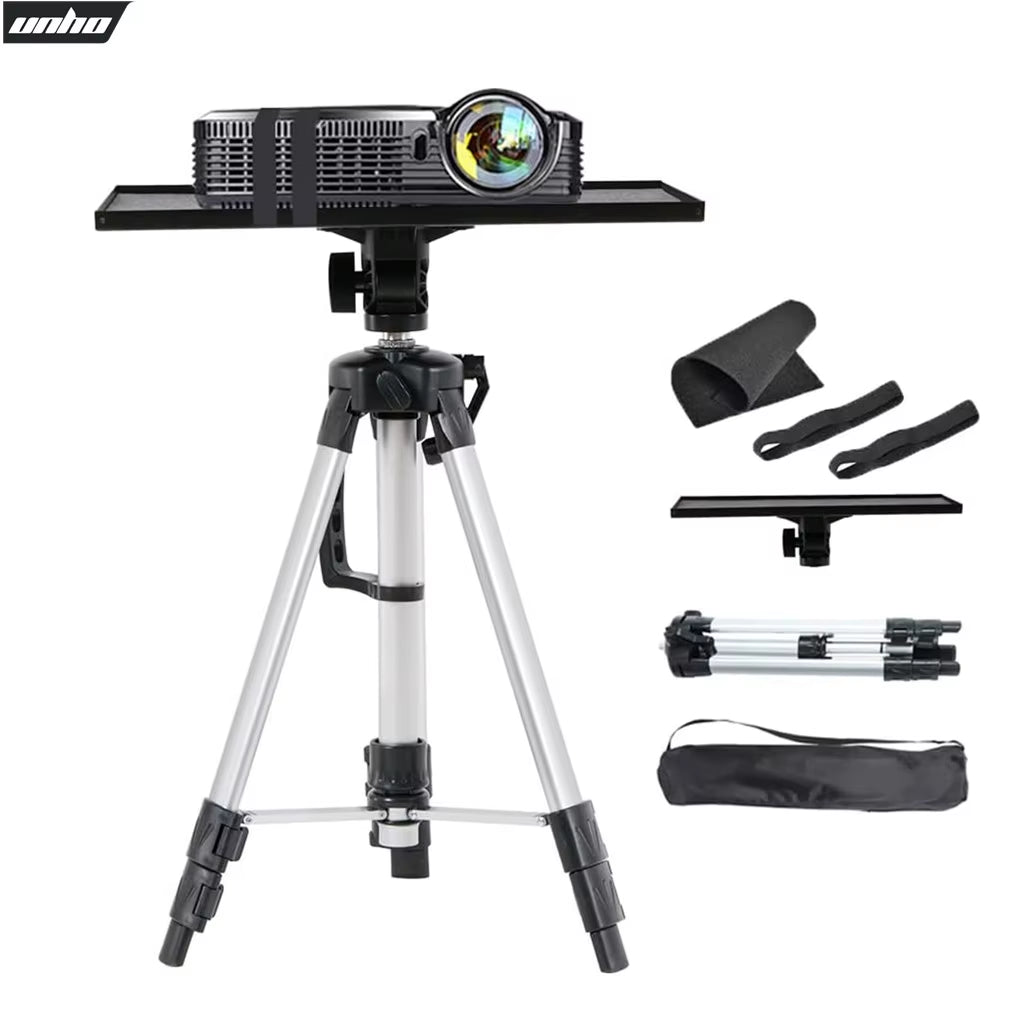 Foldable Aluminum Tripod Projector and Laptop Stand with Adjustable Height, Plate, and Carrying Bag