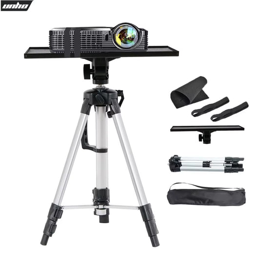 Foldable Aluminum Tripod Projector and Laptop Stand with Adjustable Height, Plate, and Carrying Bag