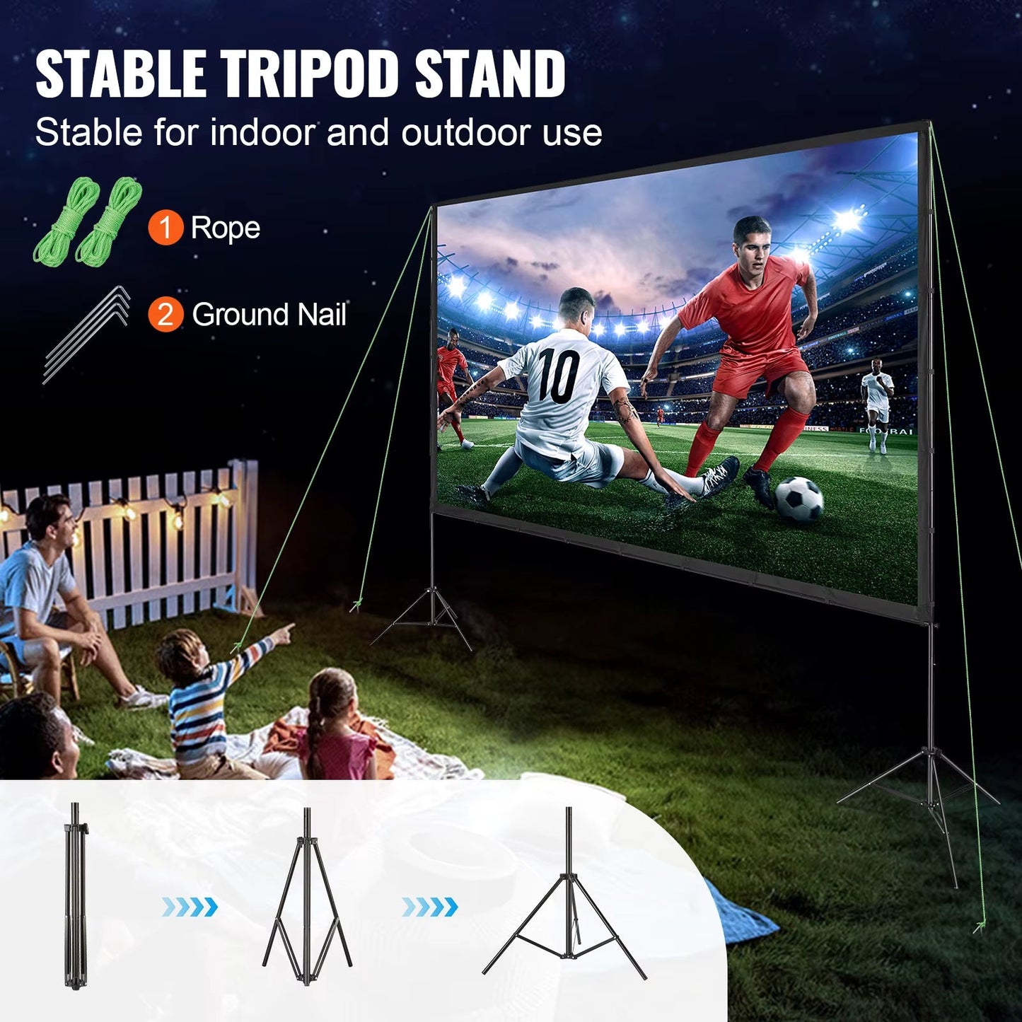 Succebuy 150-Inch Portable Projector Screen with Stand, 16:9 Aspect Ratio, 4K and 1080p HD for Home, Office, Garden, and Movie Theater Use
