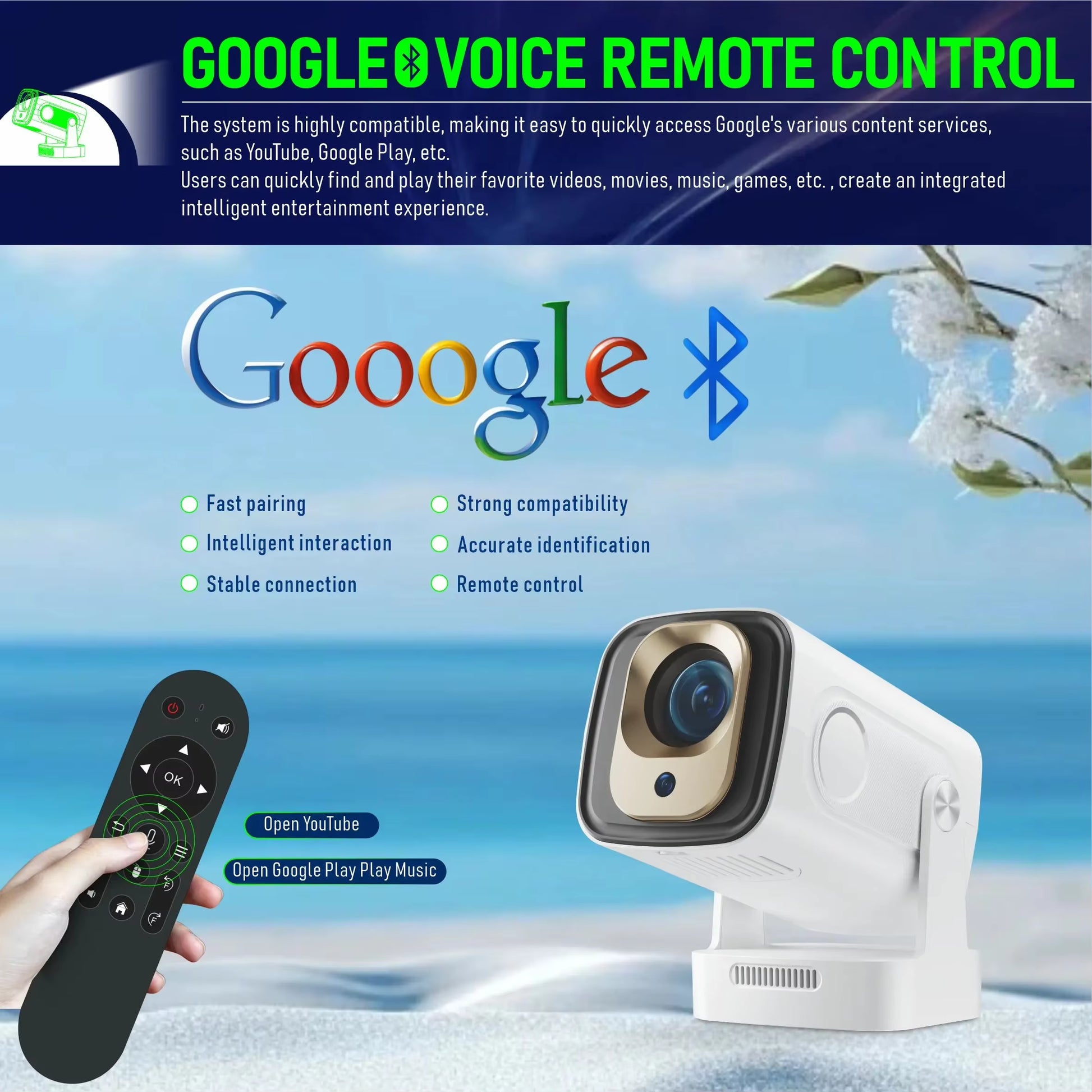 Salange HY260PRO 4K Native 1080P Android 11 Projector with Auto Focus, 330 ANSI Lumens, Wi-Fi 6, Bluetooth 5.4, Air Mouse, and Voice Control for Home and Outdoor Movies