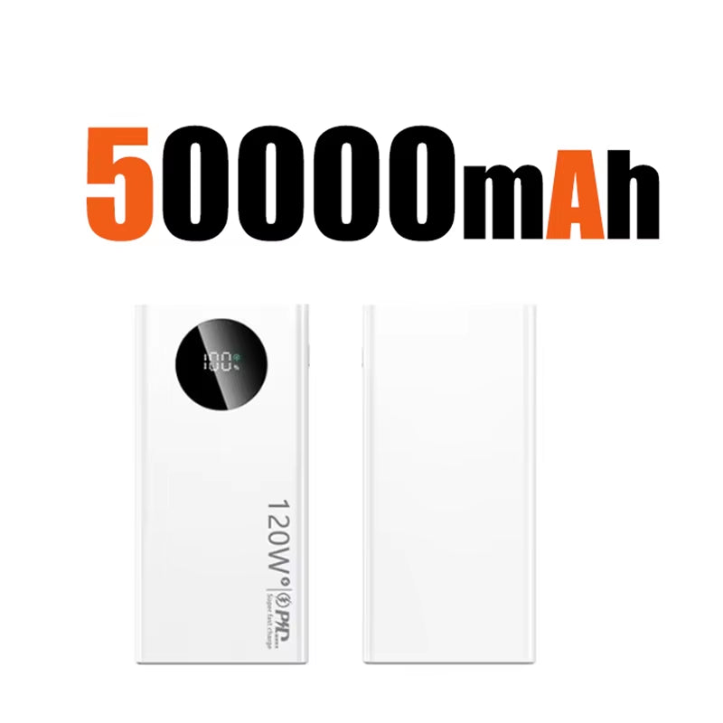 120W 50000mAh High-Capacity Power Bank with Fast Charging for iPhone, Samsung, and Huawei - Portable Battery Charger 2024