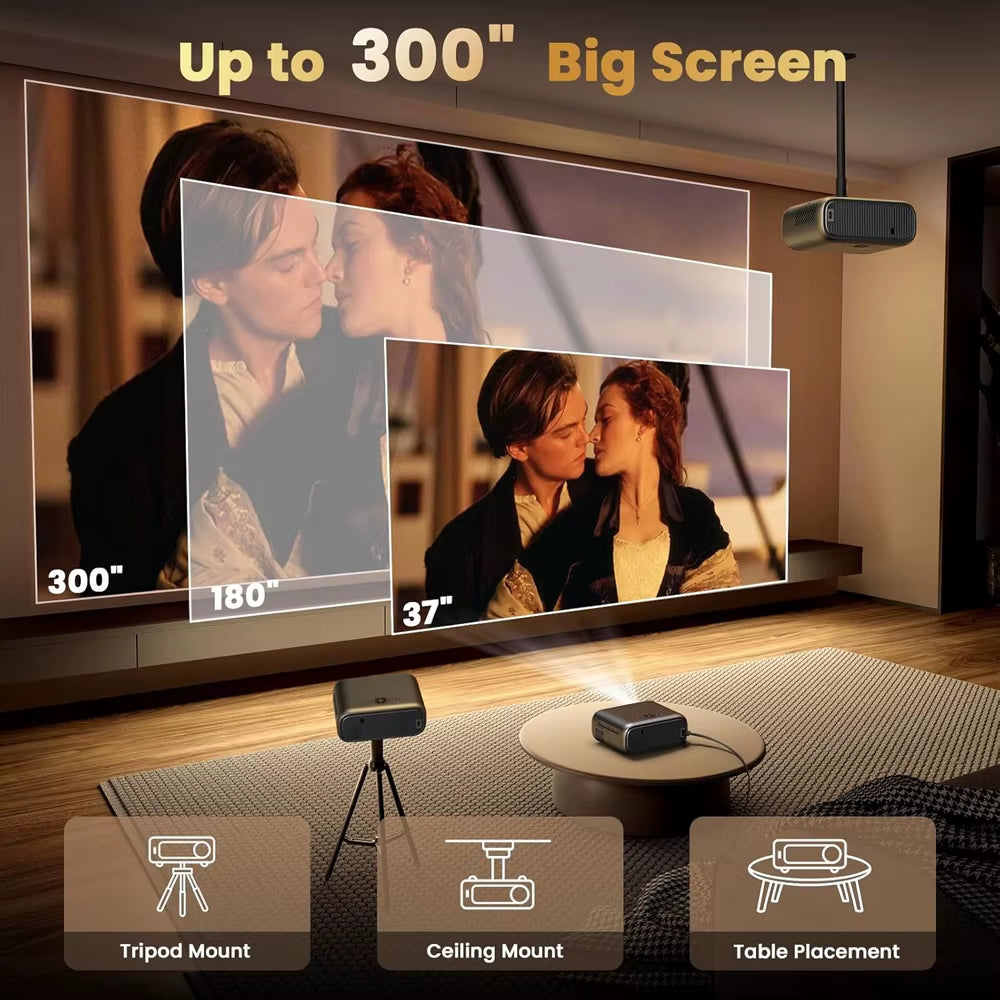 P4 Smart Android Full HD 1080P Portable Projector with 4K and 3D Video for Home Theater