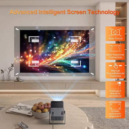 HM103-A 4K Mini Projector with Android 13, Dual Wi-Fi 5, 500 ANSI Lumens, Amlogic T950S, Bluetooth 5.2, and 1920x1080P Resolution for Home Theater Use