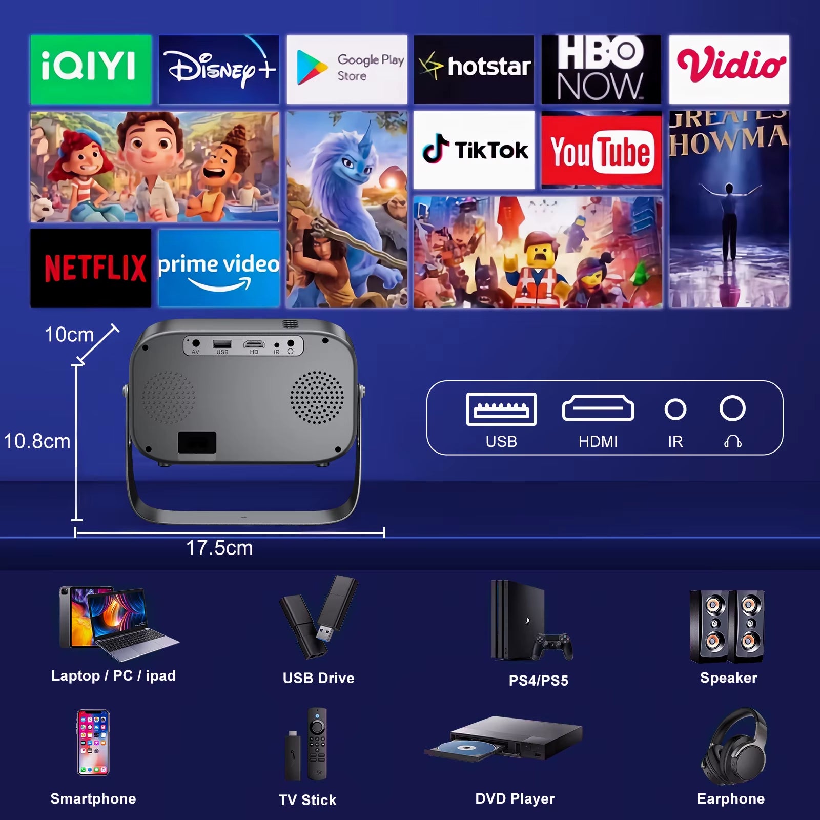 Salange P28B Mini Home Theater Projector with Android 11 - Versatile Projection Support for Samsung, Xiaomi, and iPhone Smartphones