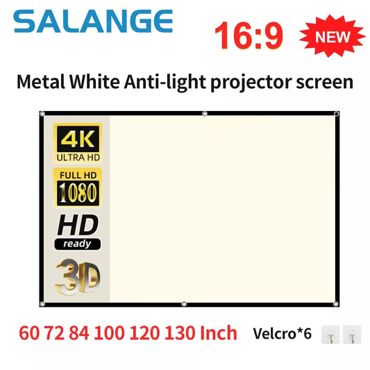Salange 169 High Brightness Reflective Foldable Projector Screen - Anti-Light Curtain, Available in 100 and 120 Inch HD for Home and Outdoor Use