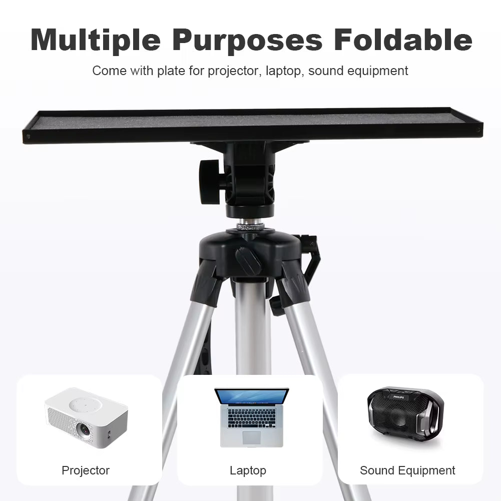 Foldable Aluminum Tripod Projector and Laptop Stand with Adjustable Height, Plate, and Carrying Bag