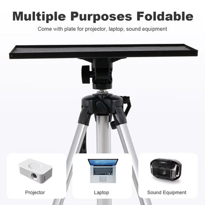 Foldable Aluminum Tripod Projector and Laptop Stand with Adjustable Height, Plate, and Carrying Bag