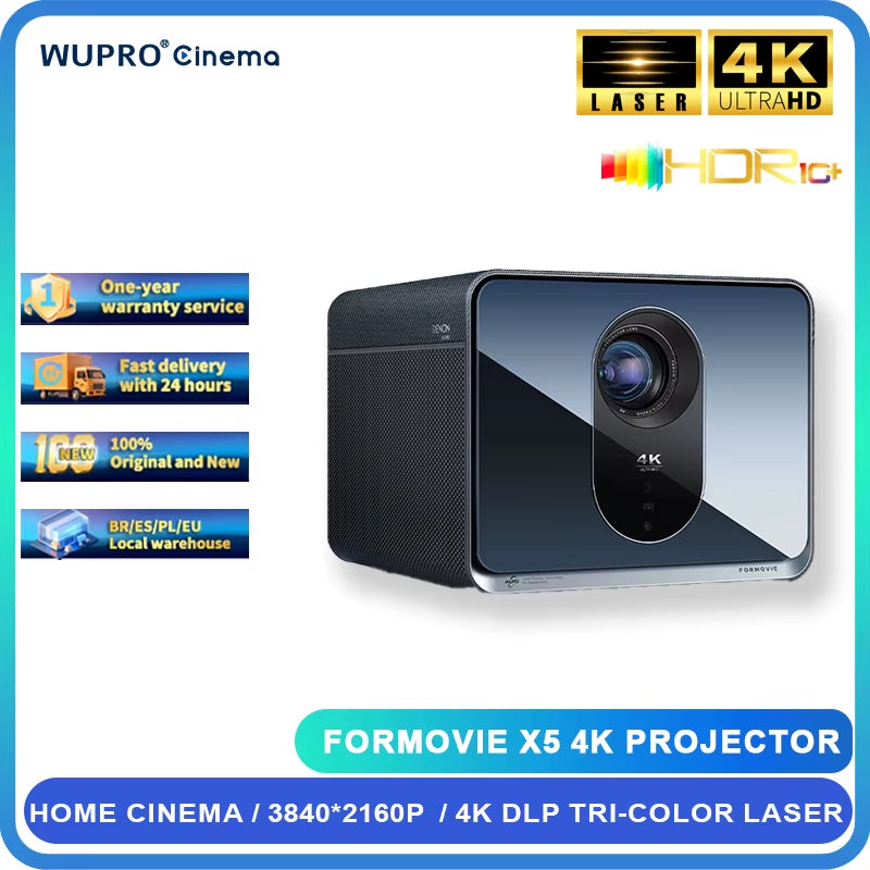 Formovie X5 4K Home Theater Projector - 4500 ANSI Lumens, HDR10+, WiFi 6, 3840x2160p Native Resolution, ALPD Technology, MEMC for Enhanced Cinema Experience