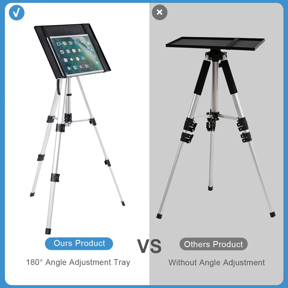 Foldable Aluminum Tripod Projector and Laptop Stand with Adjustable Height, Plate, and Carrying Bag