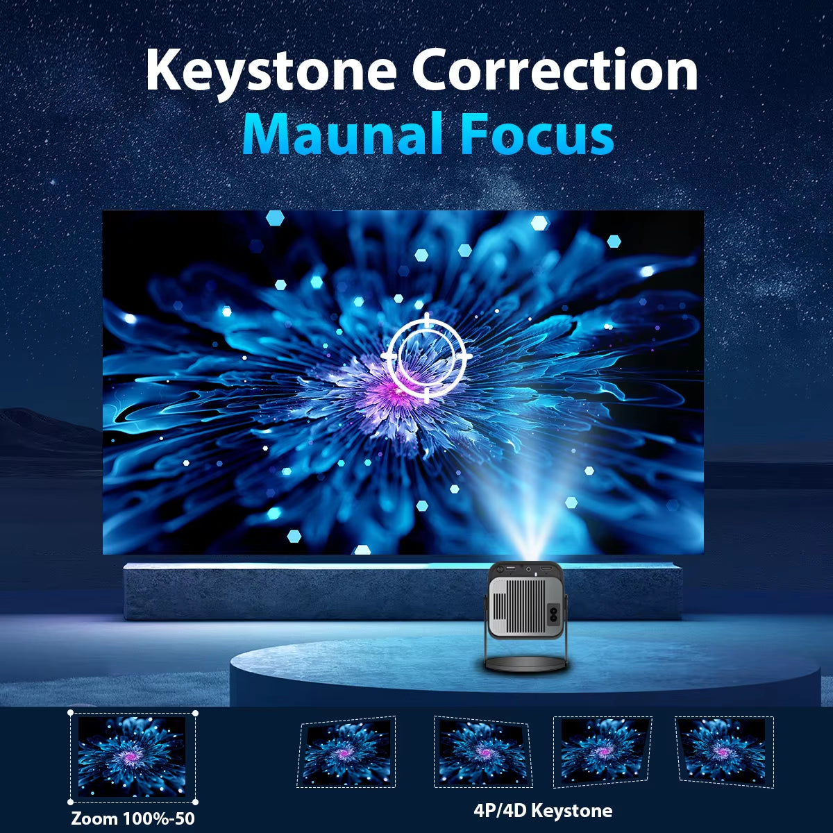 HY320 Mini Portable Projector 4K 1080P Native 1280*720P Android11 WIFI6 BT5.0 Auto Keystone Cinema Video Beam Projector HDMI