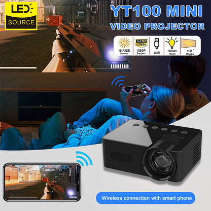 YT100 Portable HD Mini Projector with Wireless Phone Connectivity for Home Use