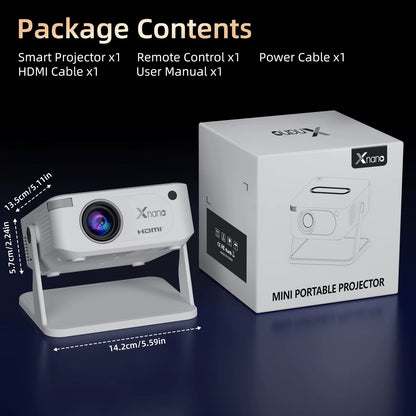 HA109 Smart Portable Projector - 720P Resolution, Android OS, WiFi 5, Bluetooth 5.4, Ideal for Meetings, Parties, and Outdoor Use