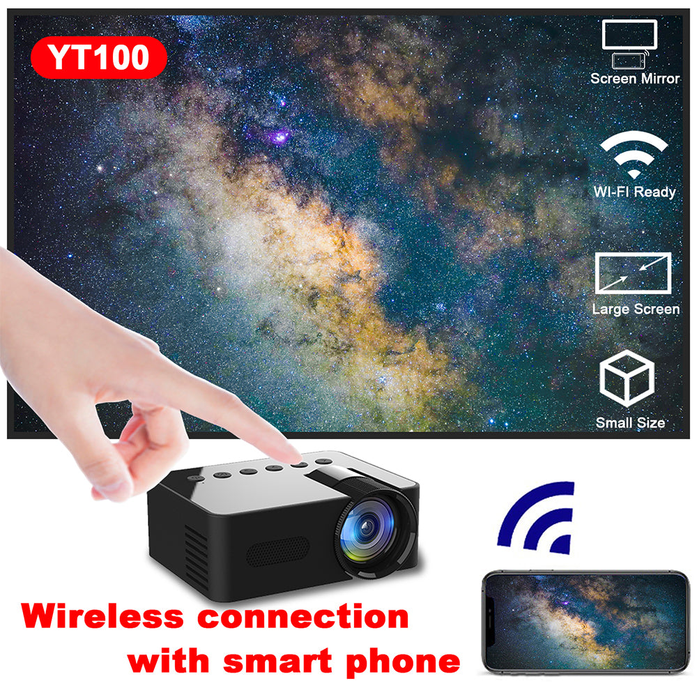 YT100 Portable HD Mini Projector with Wireless Phone Connectivity for Home Use