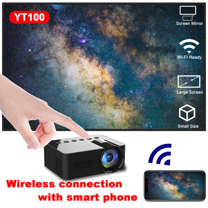 YT100 Portable HD Mini Projector with Wireless Phone Connectivity for Home Use