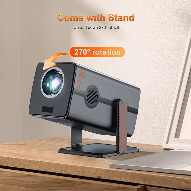 HM103-A 4K Mini Projector with Android 13, Dual Wi-Fi 5, 500 ANSI Lumens, Amlogic T950S, Bluetooth 5.2, and 1920x1080P Resolution for Home Theater Use