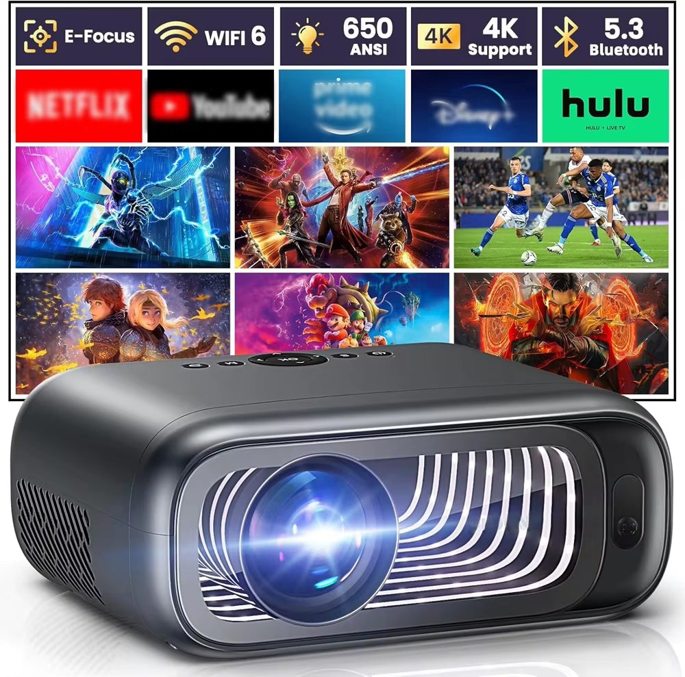 P4 Smart Android Full HD 1080P Portable Projector with 4K and 3D Video for Home Theater