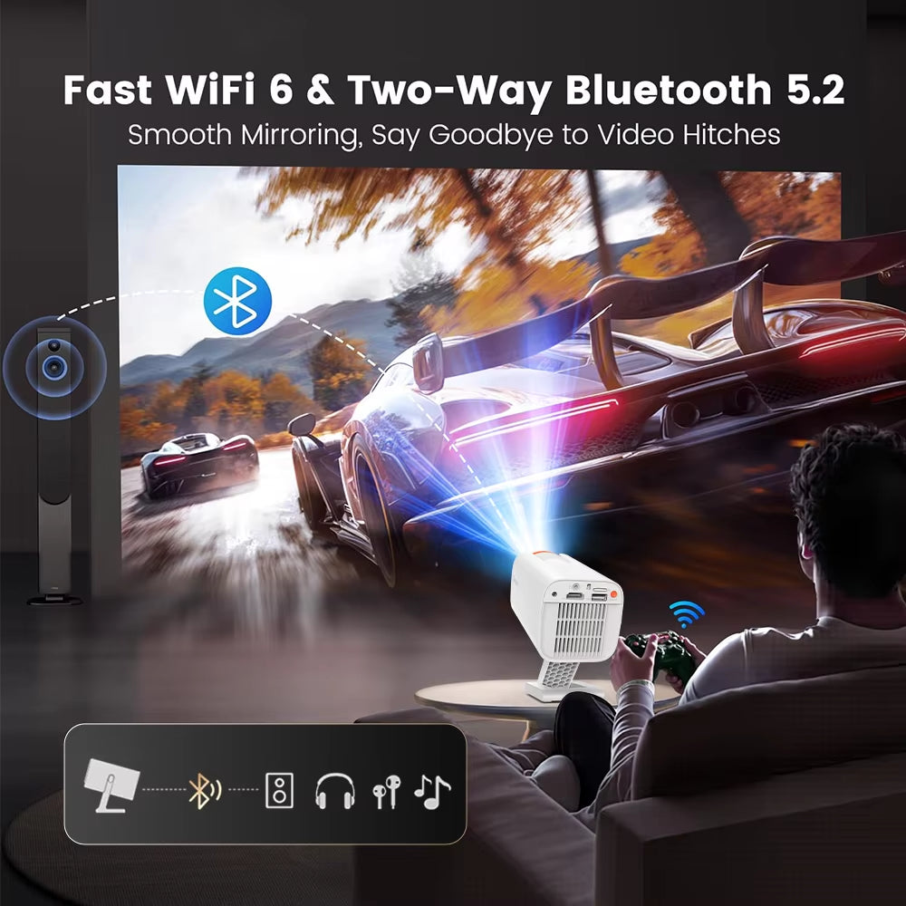 Smart Mini Projector V16 Android13 Native720P Support 1080P Video Beam Projector Wifi6 BT5.2 HDMI Portable Outdoor Movie