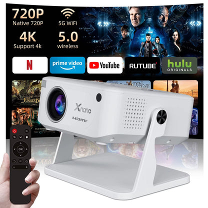 HA109 Smart Portable Projector - 720P Resolution, Android OS, WiFi 5, Bluetooth 5.4, Ideal for Meetings, Parties, and Outdoor Use