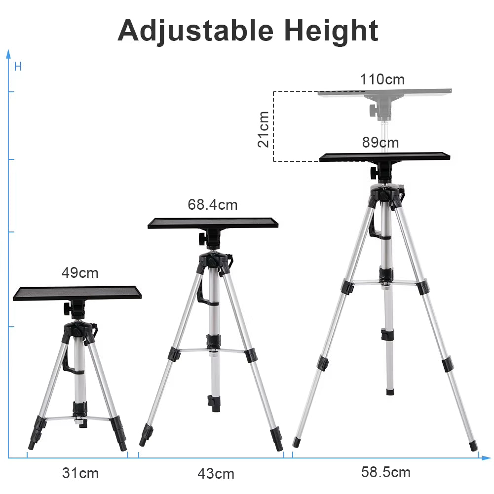 Foldable Aluminum Tripod Projector and Laptop Stand with Adjustable Height, Plate, and Carrying Bag