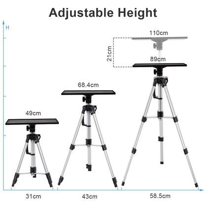 Foldable Aluminum Tripod Projector and Laptop Stand with Adjustable Height, Plate, and Carrying Bag