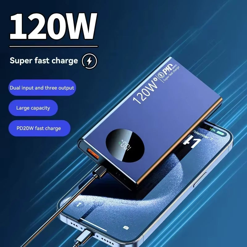 120W 50000mAh High-Capacity Power Bank with Fast Charging for iPhone, Samsung, and Huawei - Portable Battery Charger 2024