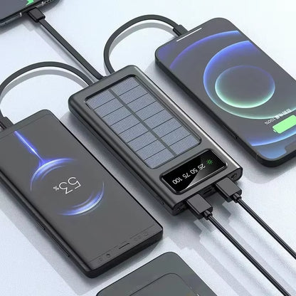 200,000mAh Solar Power Bank - High Capacity Fast Charging Mobile Battery with Dual USB and 4 Cables for iPhone, Xiaomi, and Samsung