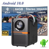 P11 Smart Projector - 1080P Mini Portable Home Cinema with Android 10.0 and WiFi, Compatible with Samsung and Apple, Ideal for Outdoor 4K Movies