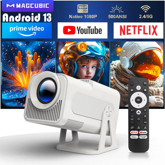 Magcubic Officially Licensed Netflix Android 13 Mini Projector HY320 NTV with Amlogic S950D4, 1080P Resolution, 500 ANSI Lumens, Dual Wi-Fi, Bluetooth 5.2, and Voice Control
