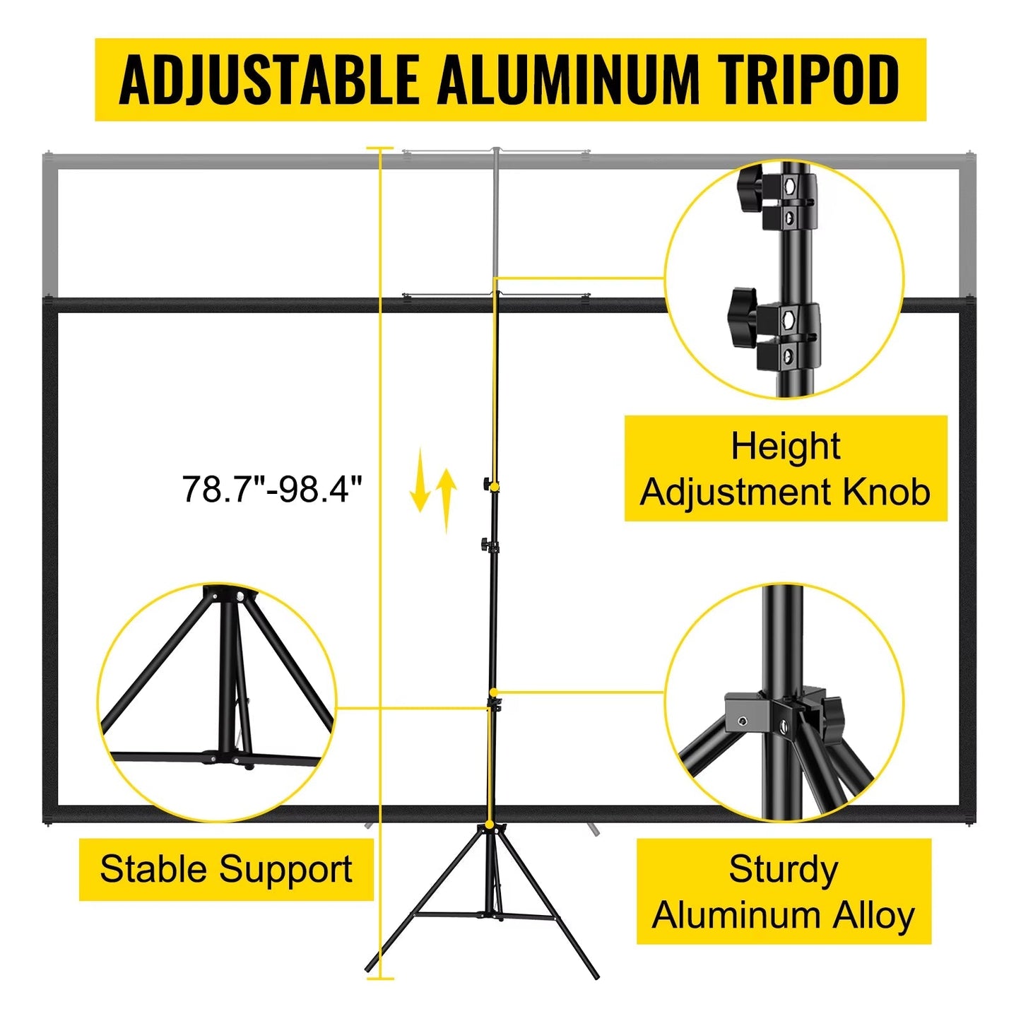 Succebuy 100-Inch Portable Tripod Projector Screen with Stand, 16:9 Aspect Ratio, 4K HD for Indoor and Outdoor Use