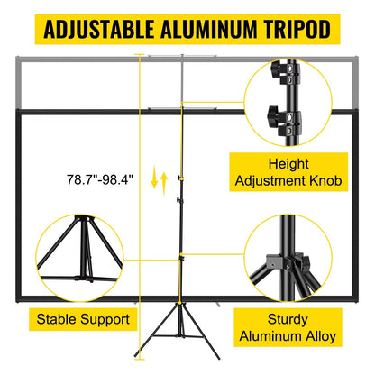 Succebuy 100-Inch Portable Tripod Projector Screen with Stand, 16:9 Aspect Ratio, 4K HD for Indoor and Outdoor Use