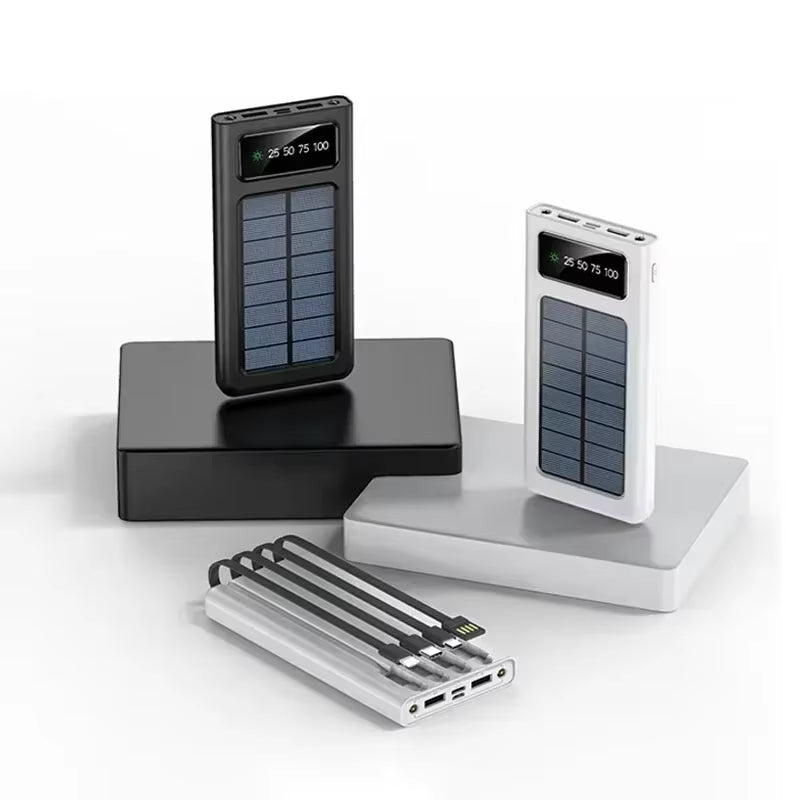 200,000mAh Solar Power Bank - High Capacity Fast Charging Mobile Battery with Dual USB and 4 Cables for iPhone, Xiaomi, and Samsung