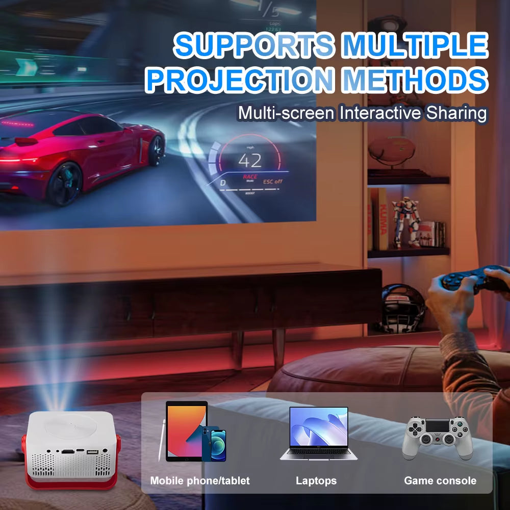 Mini Smart Projector - HD 1080P Wireless LED Lamp for Home Theater and Outdoor Use