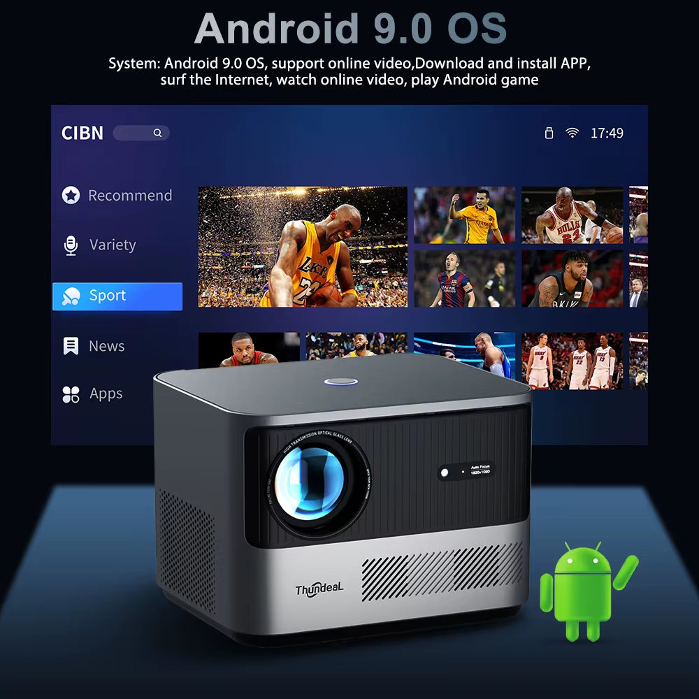 Thundeal TDA6 Full HD 1080P 2K 4K Video Home Theater Projector with Auto Focus, 5G WiFi, Android Compatibility, and 3D Functionality - Portable Design