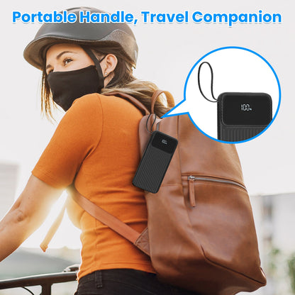 1Pc PD22W Fast Charger 20000Mah Fast Charging Power Bank Portable Charger with 4 Inbuilt Cables Digital Display Handle Fit for Iosphone 15 14 Android and More