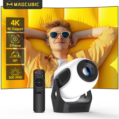 Magcubic HY300X 4K HD Projector with Electronic Focus, Android 11, Dual Wi-Fi 6, 300 ANSI Lumens, Allwinner H713, Bluetooth 5.0 for Home and Outdoor Cinema