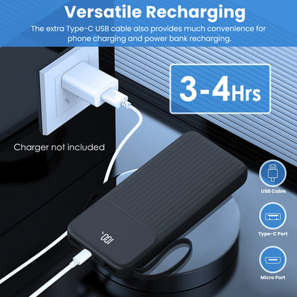 1Pc PD22W Fast Charger 20000Mah Fast Charging Power Bank Portable Charger with 4 Inbuilt Cables Digital Display Handle Fit for Iosphone 15 14 Android and More