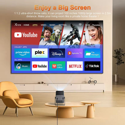 HM103-A 4K Mini Projector with Android 13, Dual Wi-Fi 5, 500 ANSI Lumens, Amlogic T950S, Bluetooth 5.2, and 1920x1080P Resolution for Home Theater Use