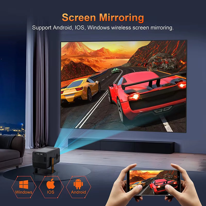 HM103-A 4K Mini Projector with Android 13, Dual Wi-Fi 5, 500 ANSI Lumens, Amlogic T950S, Bluetooth 5.2, and 1920x1080P Resolution for Home Theater Use
